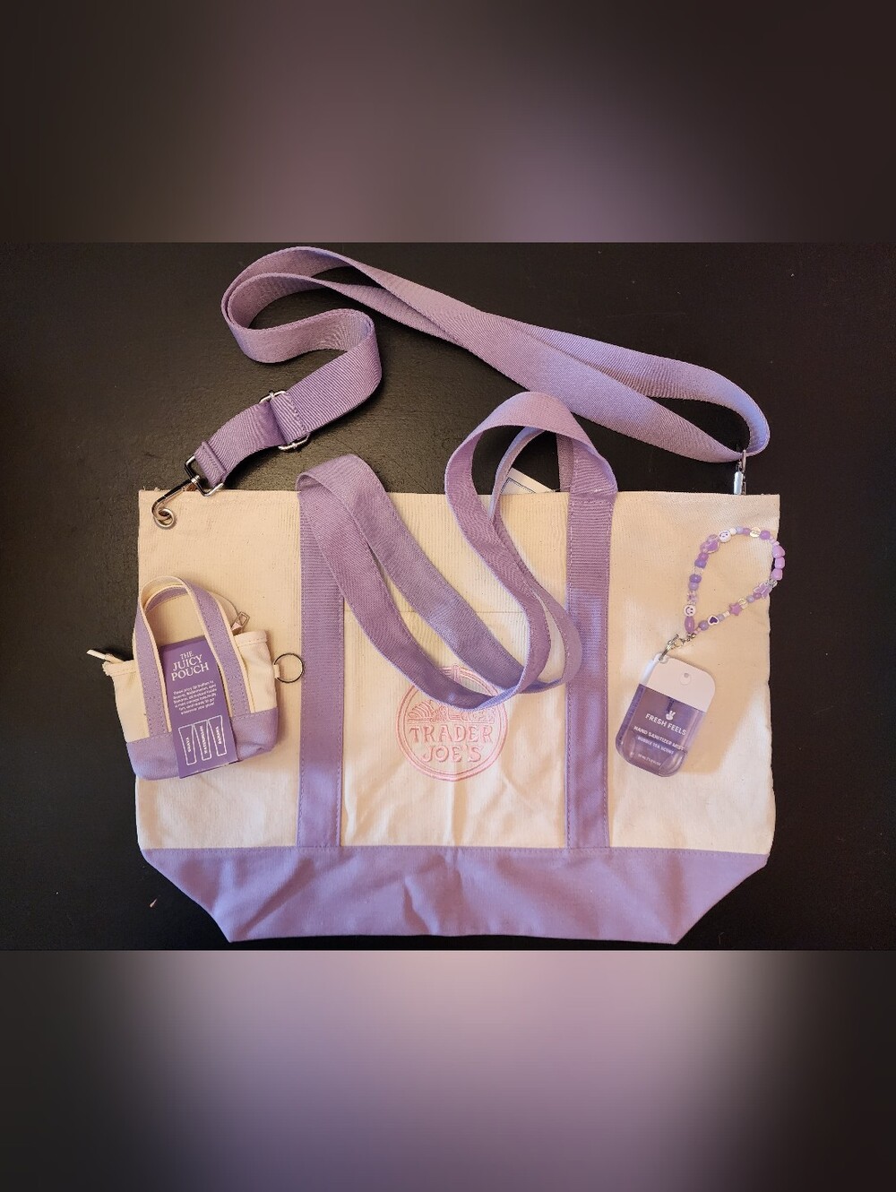 Lavender/Purple Custom Trader Joe's Large Tote Bag with Matching Accessories
